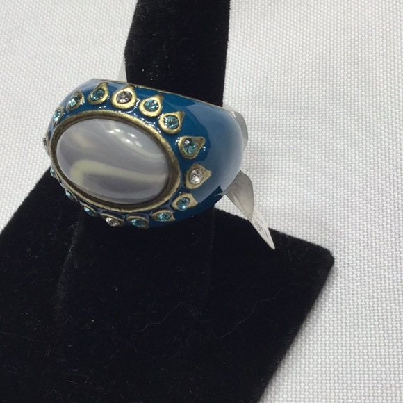 3/$30 Turquoise enamel ring w/clear/aqua stone - Picture 3 of 4